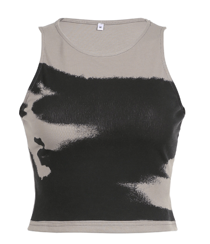 Tie Dye Contrast Sleeveless Round Neck Crop Top