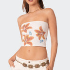 Vintage Chinese Print Women's Bustier Top, Punk Style