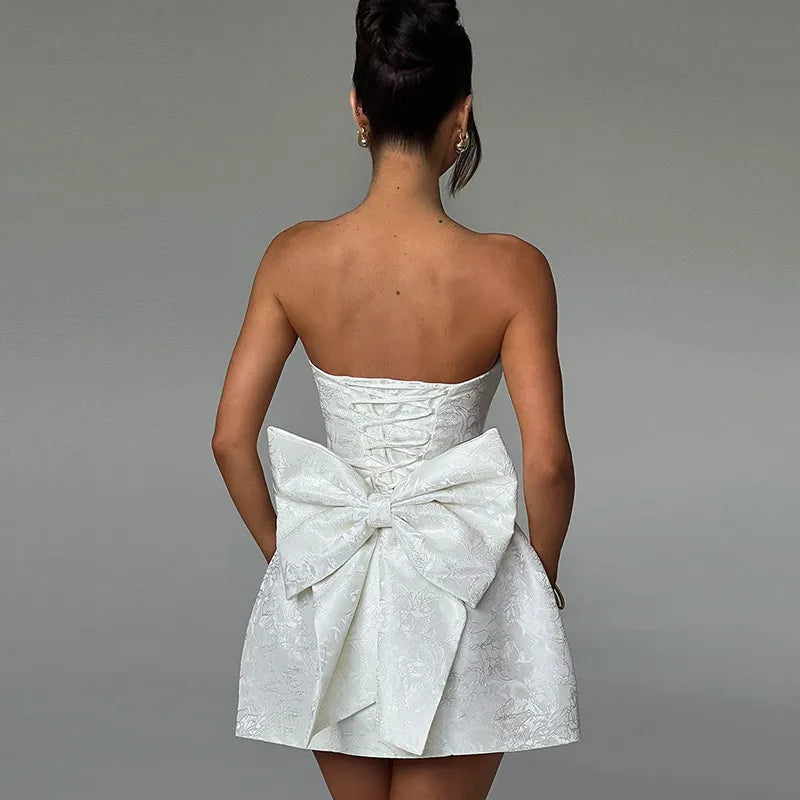 Strapless Jacquard Bow Mini Dress