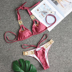 Crystal-Embellished Halter Bikini