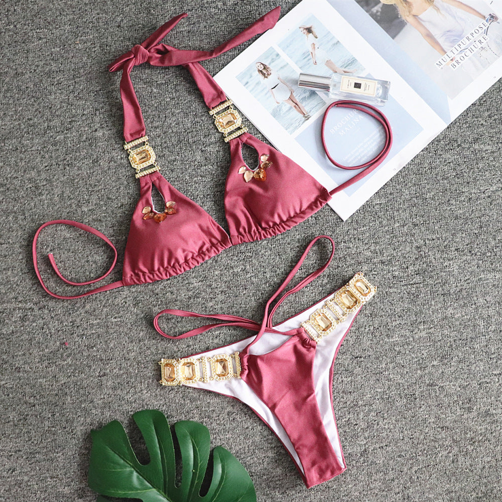 Crystal-Embellished Halter Bikini