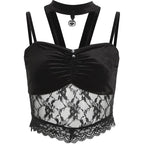 Velvet Lace Halter Crop Top with Choker