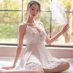 Lace Satin Nightgown with Spaghetti Straps