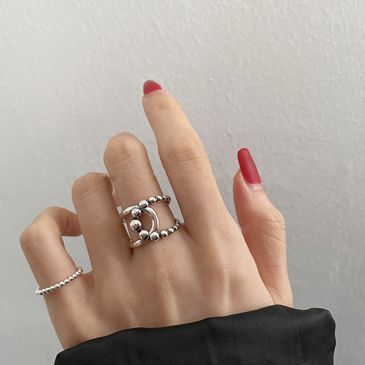 Vintage Cross Bead Ring for Women in Silver