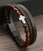 Leather Beaded Cross Bracelet