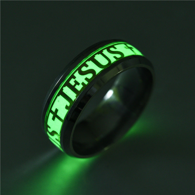 Jesus Cross Glow-in-the-Dark Ring - Stainless Steel