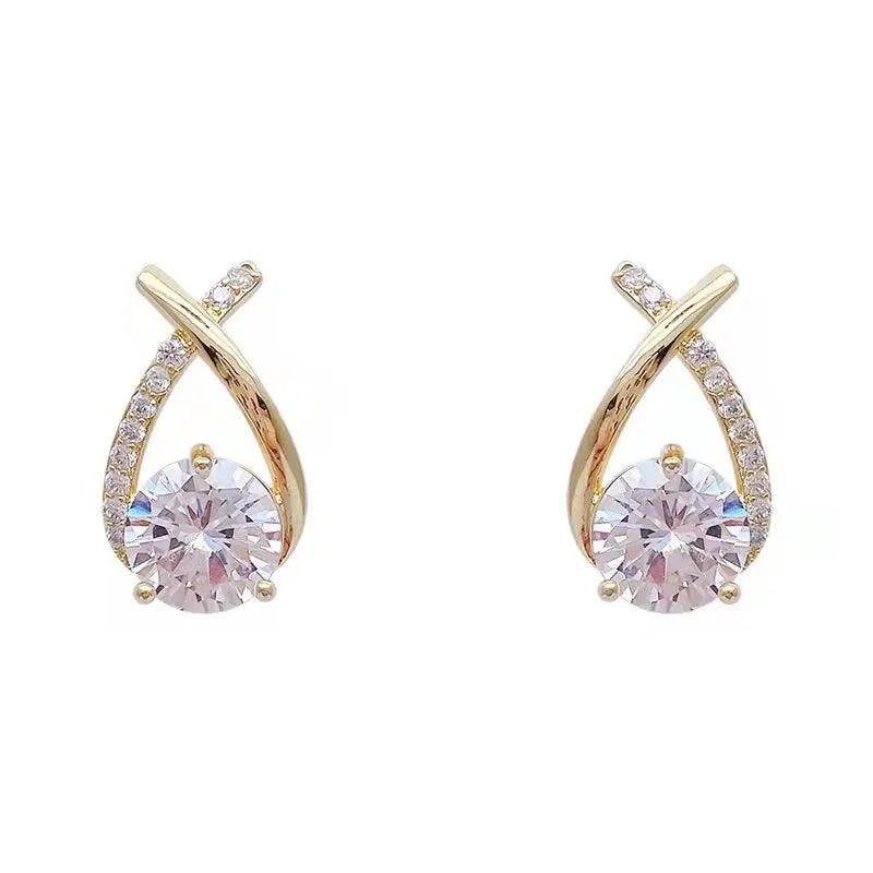 Alloy Crystal Crossover Stud Earrings
