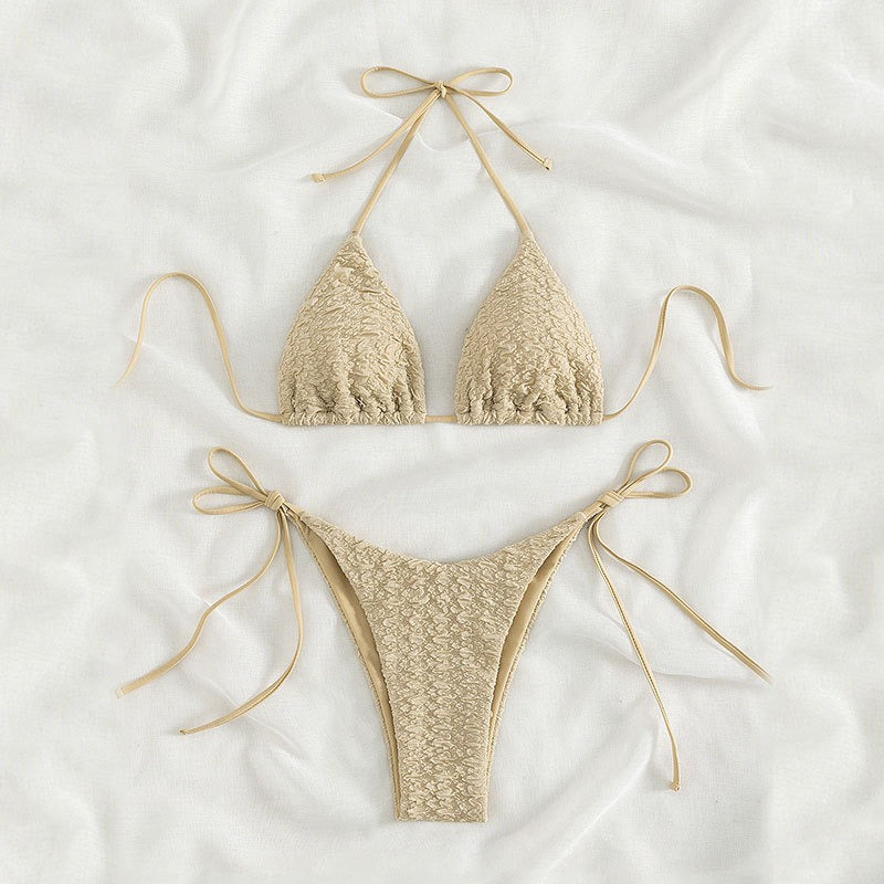 Textured Halter Tie-Side Bikini Set