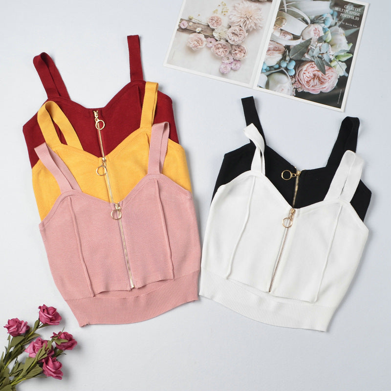 Knit Zip-Front Camisole Crop Top