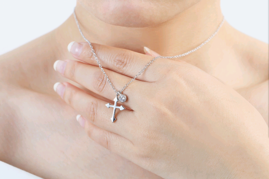 Cross Pendant Necklace with Zirconia Charm