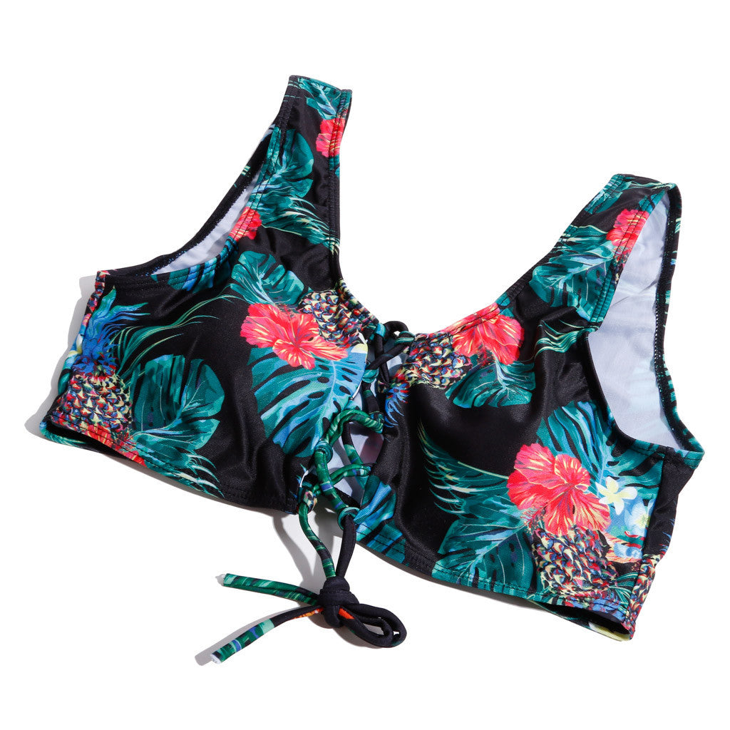 Tropical Lace-Up High-Waist Bikini Set