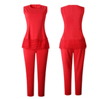 Sleeveless Lace-Trim Peplum Top and Trouser Set