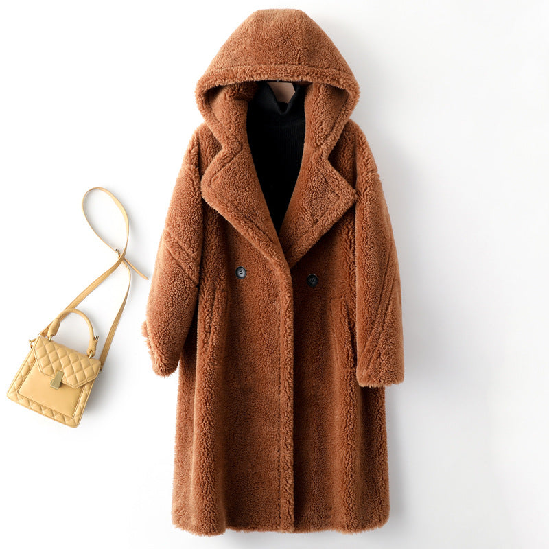 Granule Sheep Shearing Women's Long Teddy Fur Coat