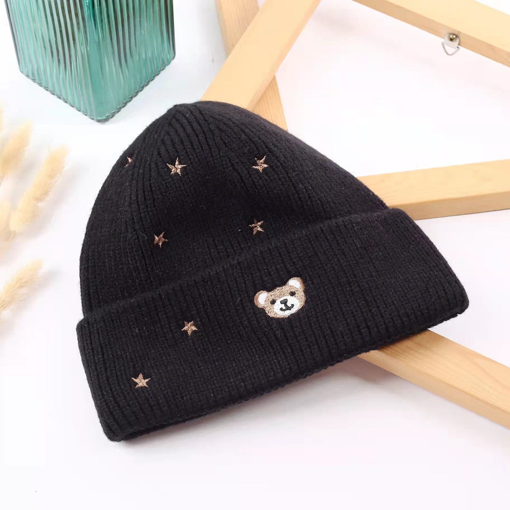 Cute Teddy Bear Knitted Hat for Fashionable Kids | Embroidered Cap