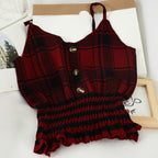 Ruffled Hem Checkered Knit Cami Top
