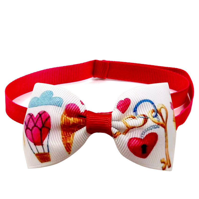 Valentine Pet Bow Tie for Cats & Dogs, Adjustable Heart & Cupid Print Collar Bowtie, Cute Holiday Grooming Accessory