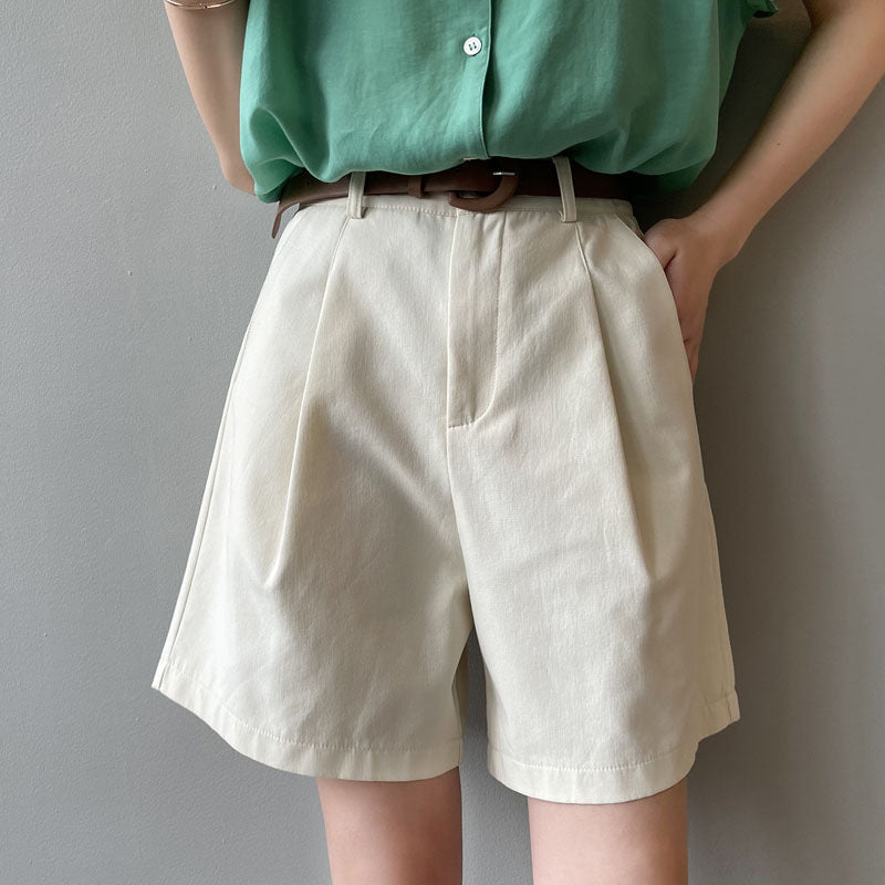 Khaki High-Waisted Loose Summer Shorts for Women