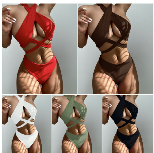 One-Shoulder Cutout Buckle Bikini Set