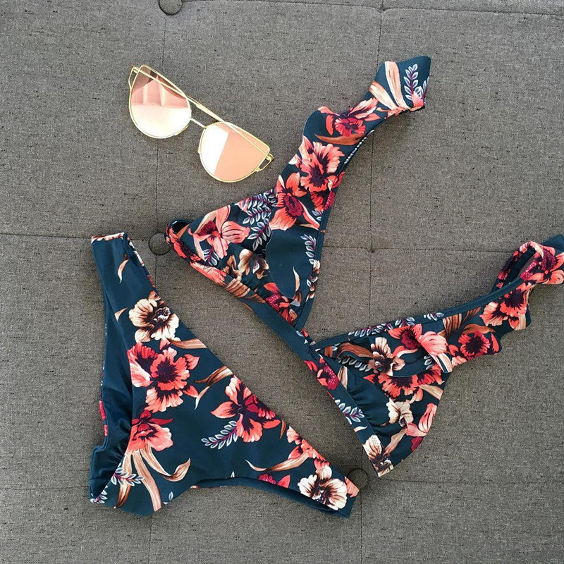 Floral Print Triangle Bikini Set