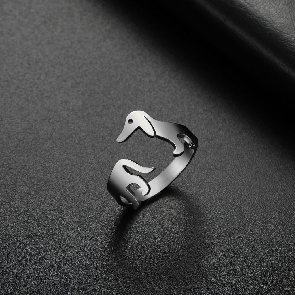 Adjustable Titanium Steel Dachshund Ring