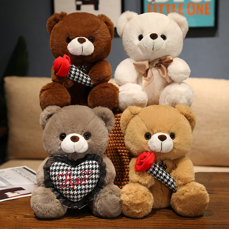 Knot Teddy Bear Plush Toy with Heart and Rose Design | Home Decor