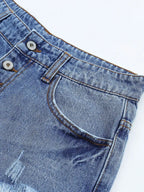 Blue High Rise Distressed Ripped Denim Shorts for Women