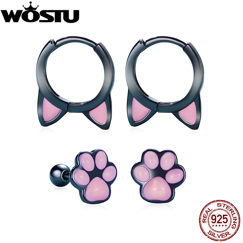 Cat Paw Print Hoop Earrings