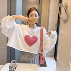 Heart Print Cropped Hoodie for Women - Spring Fashion