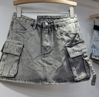 High-Waist Cargo Denim Mini Skirt