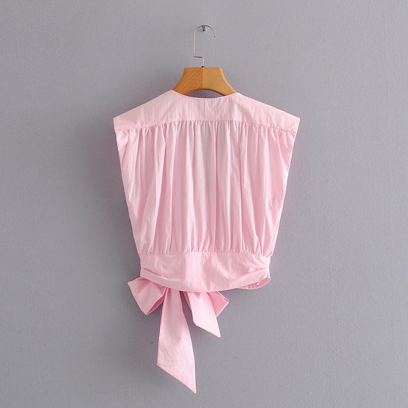 JJ-7188 Stylish Crop Top with Bow Tie Detail