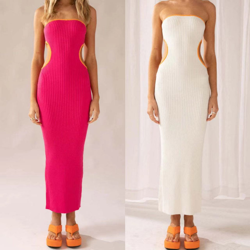 Women's Hollow-out Knitted Tube Top Sheath Dress