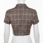 Summer Plaid Crop Top with Button Closure for Women