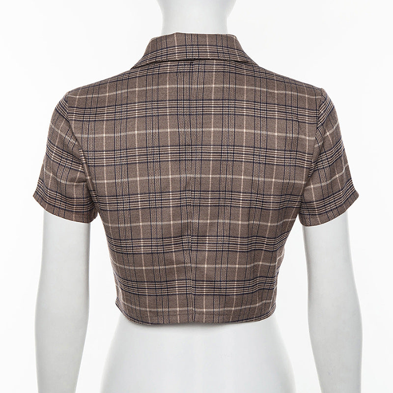 Summer Plaid Crop Top with Button Closure for Women
