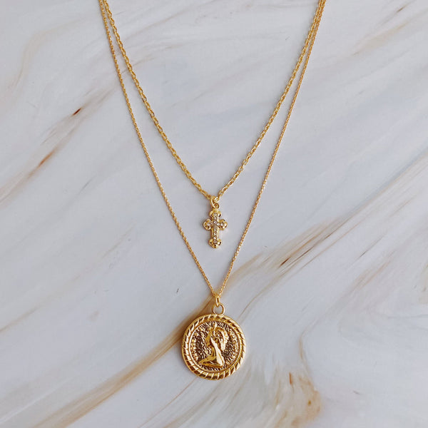Cross And Coin Layered Necklace | Christian Jewelry