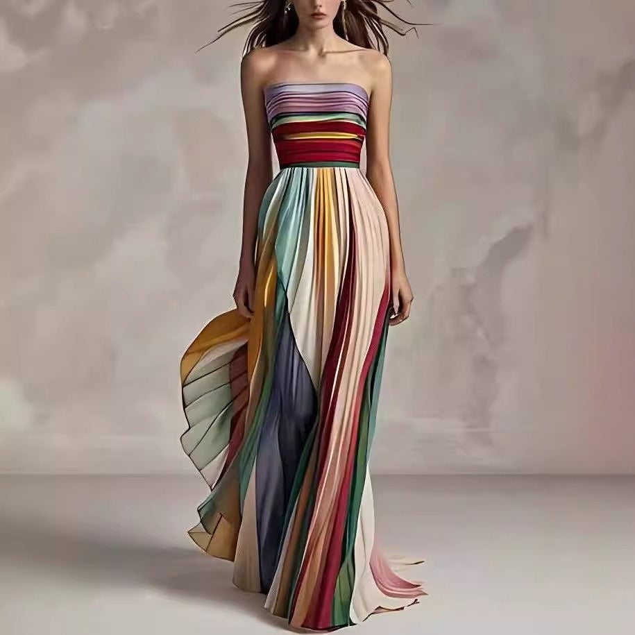 Women's Sexy Tube Top Backless Printed Maxi Dress