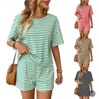 Women's Striped Knit Shorts Set