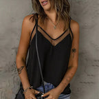Women's Versatile Solid Color Mesh V-Neck Camisole