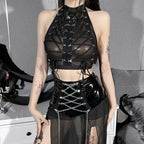 Spring 2023 Sheer Mesh Crop Top with Ties for Women