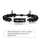 Curved Cross Beaded Bracelet with Black Agate & Tiger Eye