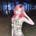 Kitty Cat Graphic Crop Tank Top