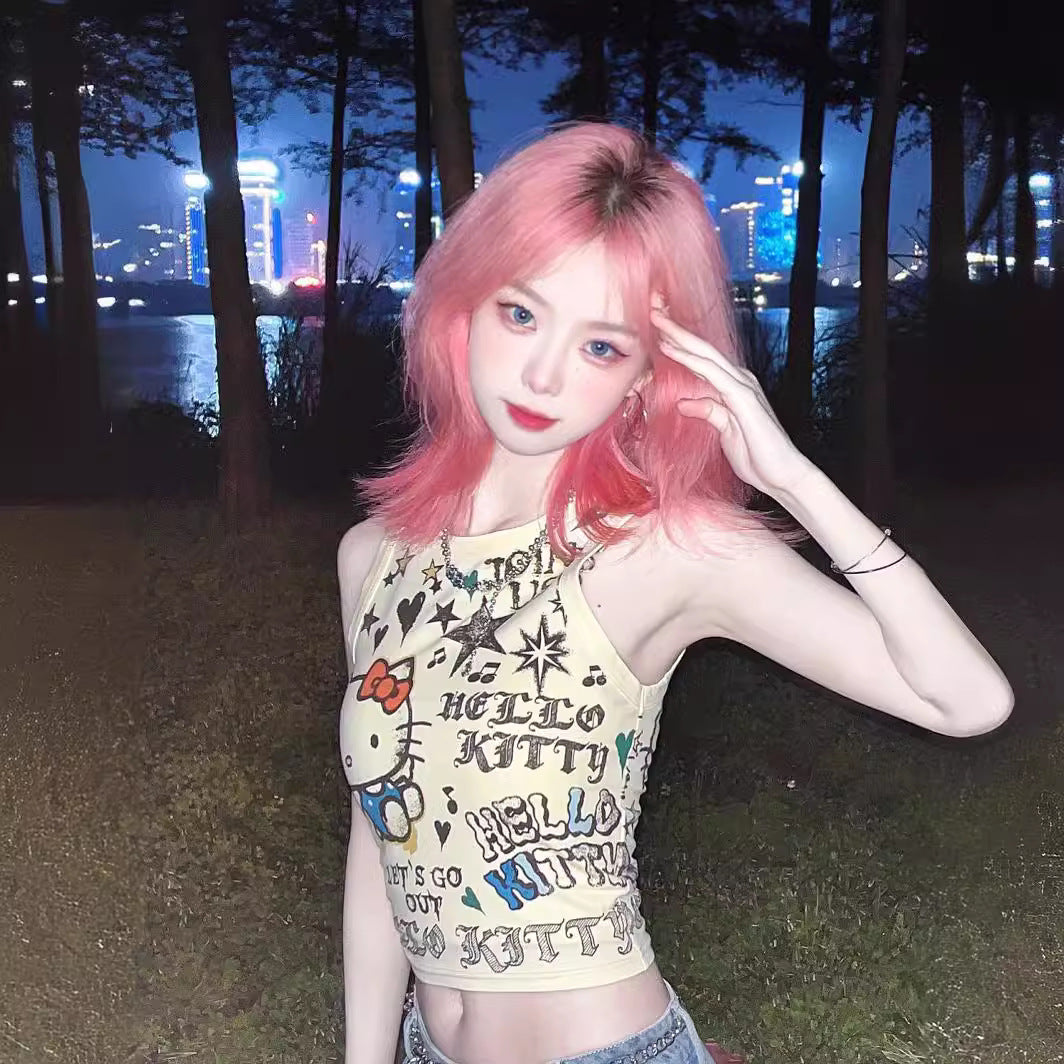 Kitty Cat Graphic Crop Tank Top