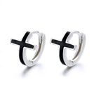 Silver Cross Hoop Earrings for Men and Women