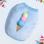 Coral Fleece Pet Vest for Dogs and Cats, Soft Warm Sleeveless Pullover with 3D Ice Cream and Strawberry Design, Cute Puppy Clothes