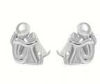 Silver Person Hugging Dog Stud Earrings