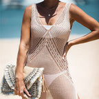 Knit Sheer Side-Slit Beach Cover-Up Dress