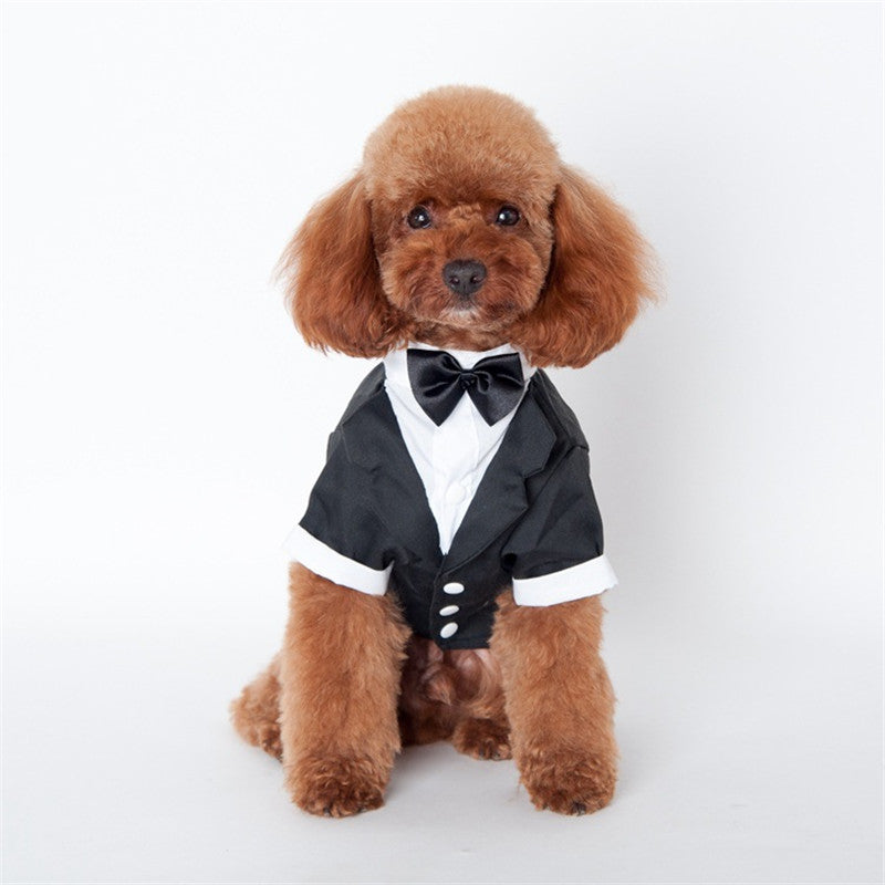 Formal Dog Tuxedo with Attached Bow Tie, Gentleman Wedding Suit Costume for Small and Medium Dogs, Black Party Pet Outfit