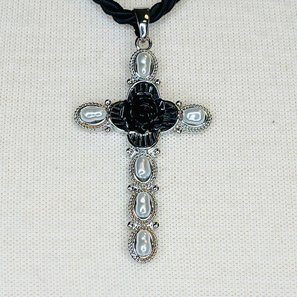 Layered Black Rose Cross Necklace | Christian Jewelry