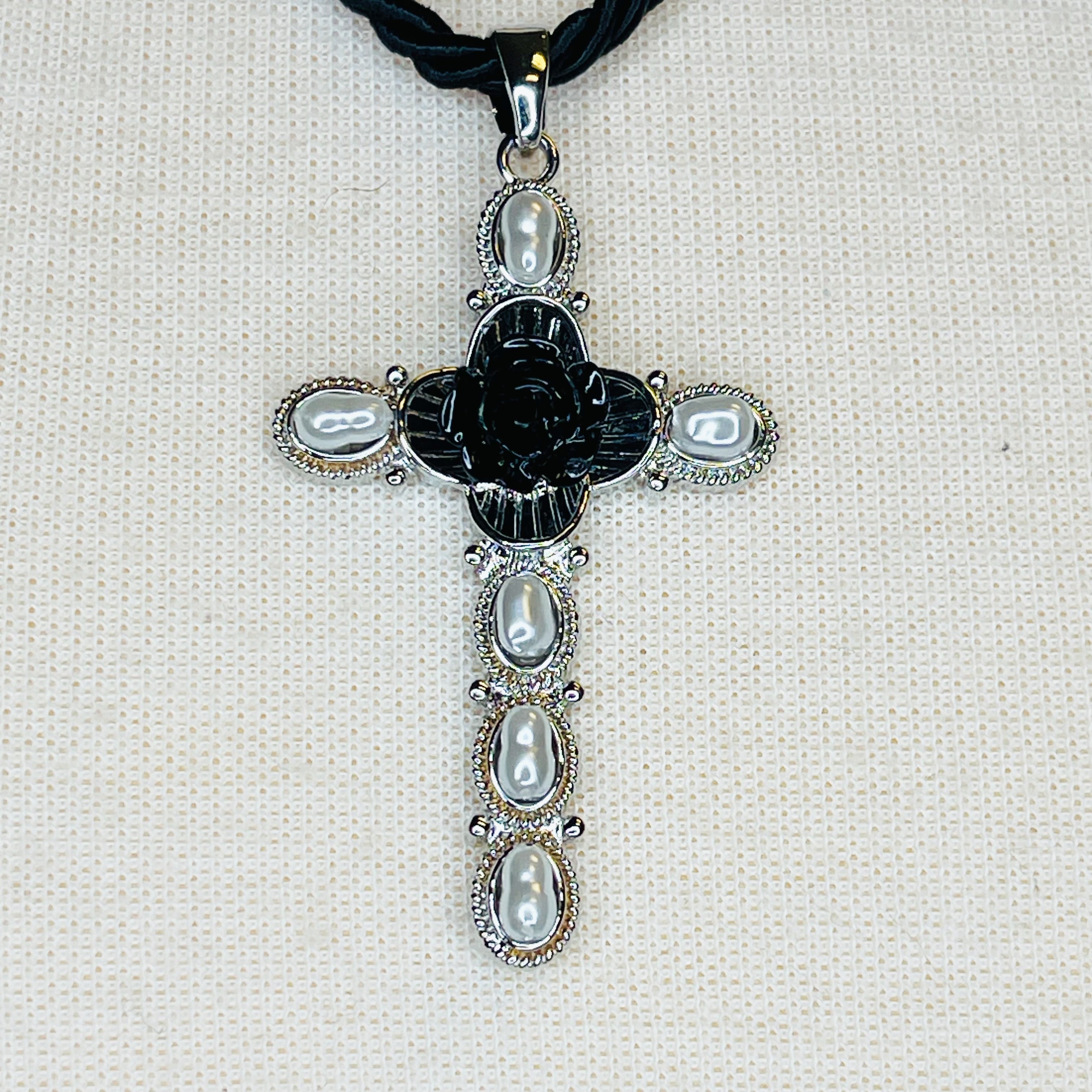 Layered Black Rose Cross Necklace | Christian Jewelry