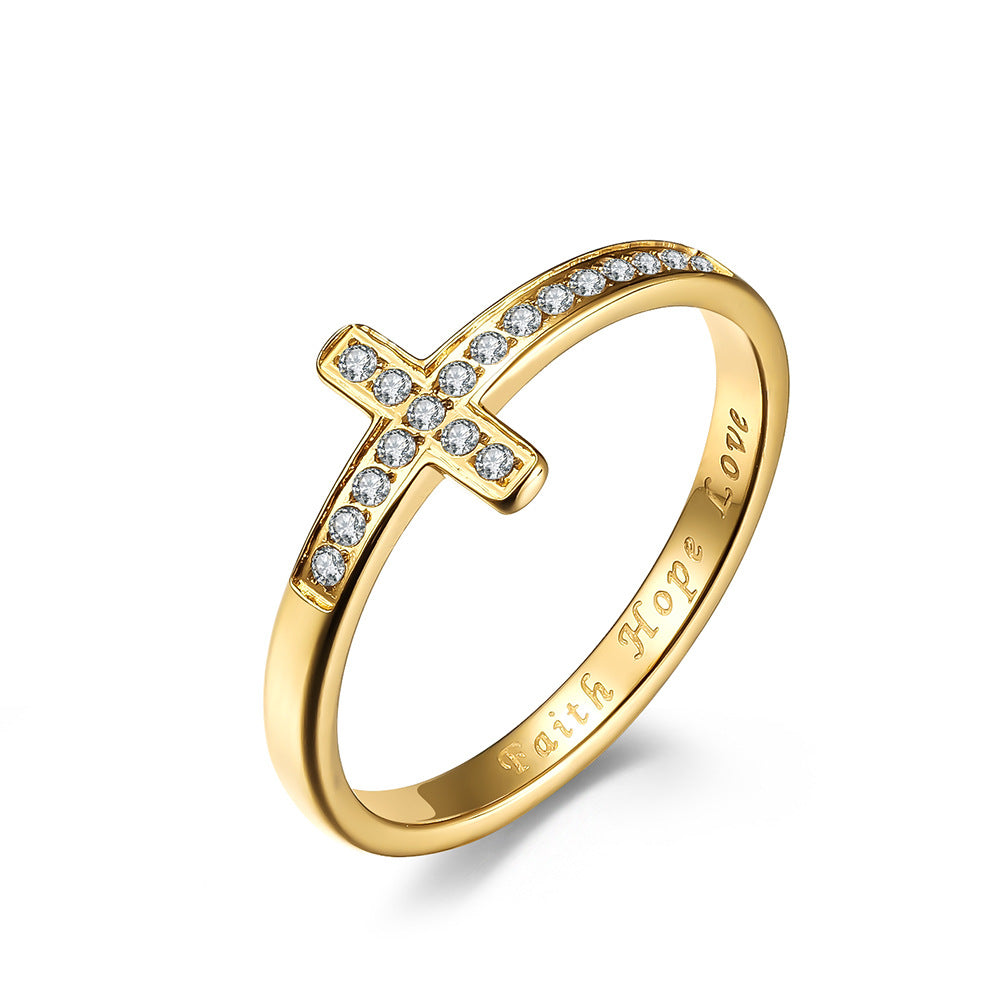 Women's Faith Hope Love Cross Ring with CZ Accents