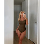 Ribbed Scoop-Neck Spaghetti Strap Bodysuit